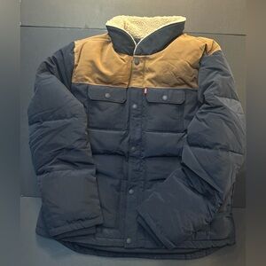 NWT Levi’s Men’s Quilted Woodsman Puffer Jacket Navy Brown Size XL 594930016